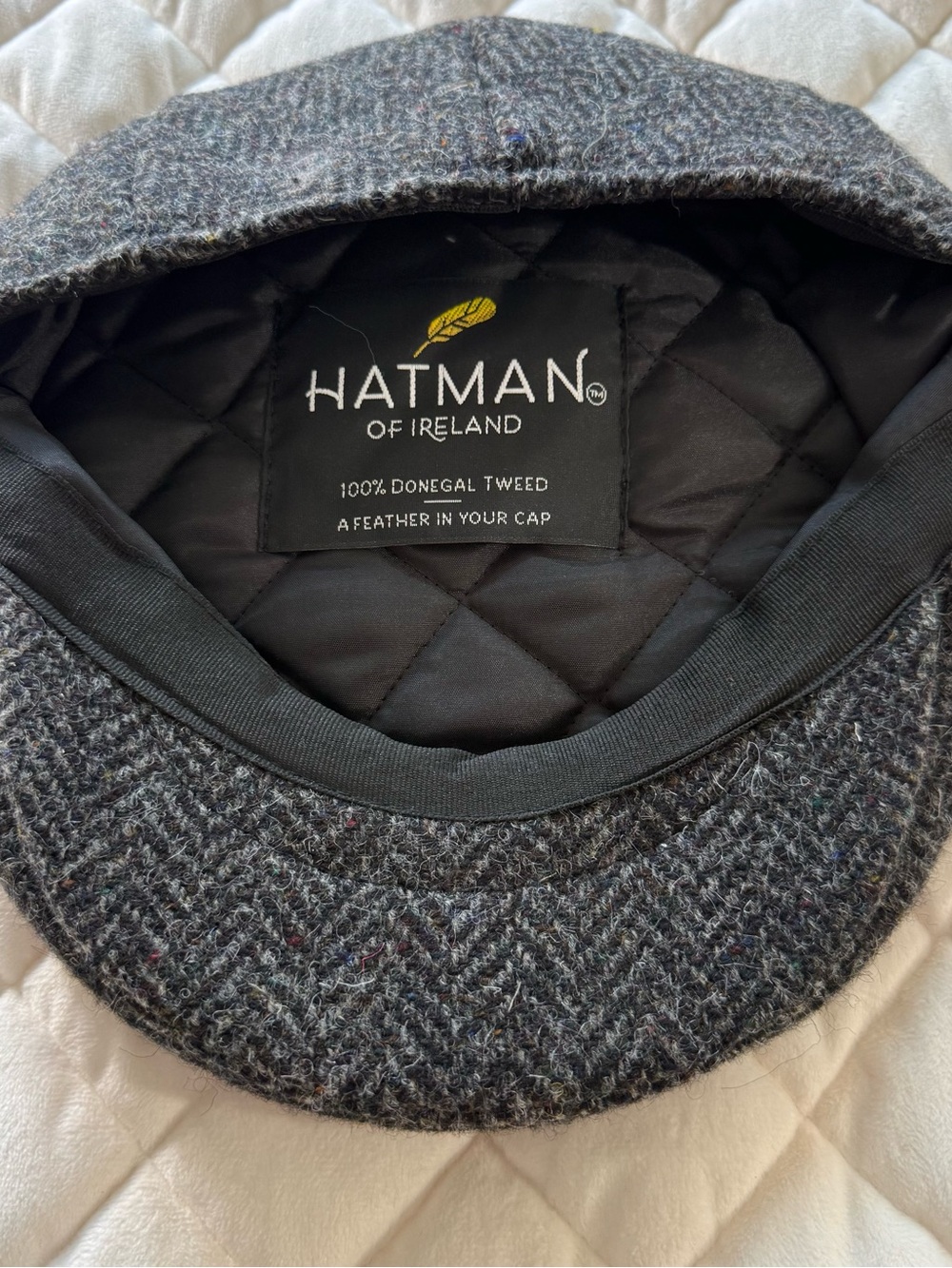NWT Hatman of Ireland Men's XL Gray Herringbone Donegal Tweed Flat Cap Irish Hat